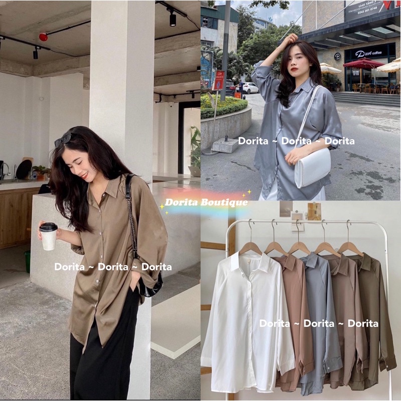 Áo sơ mi lụa basic Hàn Quốc, Áo sơ mi form rộng Dorita - Dorita Boutique