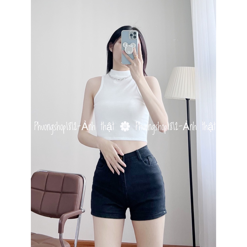 Áo Croptop Nữ Gân Tăm, Ba Lỗ Cổ Cao 3phân -ẢNH THẬT_phuongshop1812