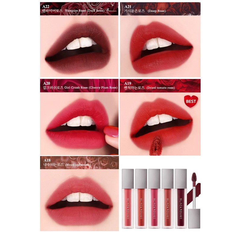 Son kem lì Black Rouge Air Fit Velvet Tint vẻ 1-5