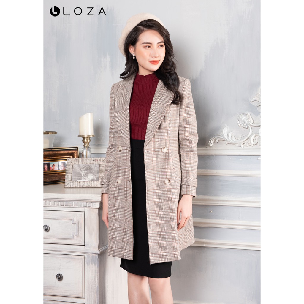 Áo khoác kẻ dạ dáng dài-LOZA LK11010