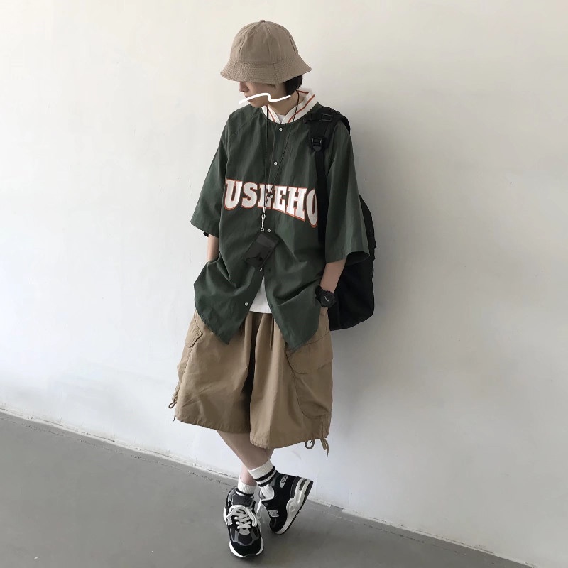 Quần Short Dáng Rộng Phối Nhiều Túi Phong Cách Hip Hop Đường Phố Cho Nam Size M-4XL