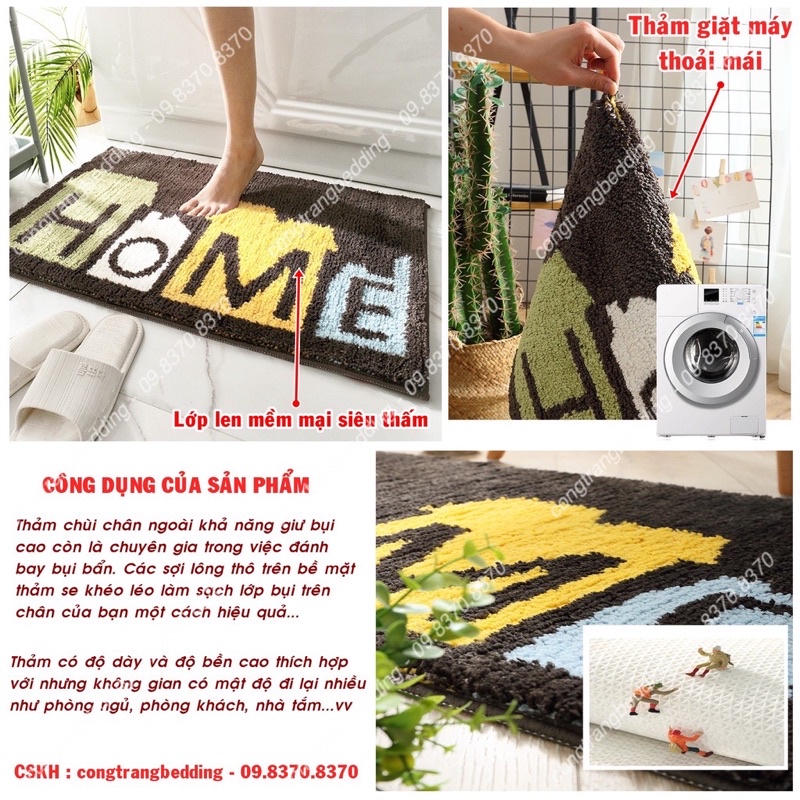 THẢM LAU CHÂN, THẢM CHÙI CHÂN LÔNG CỪU ĐẾ CAO SU CHỐNG TRƠN TRƯỢT, SIÊU THẤM CAO CẤP 40x60CM