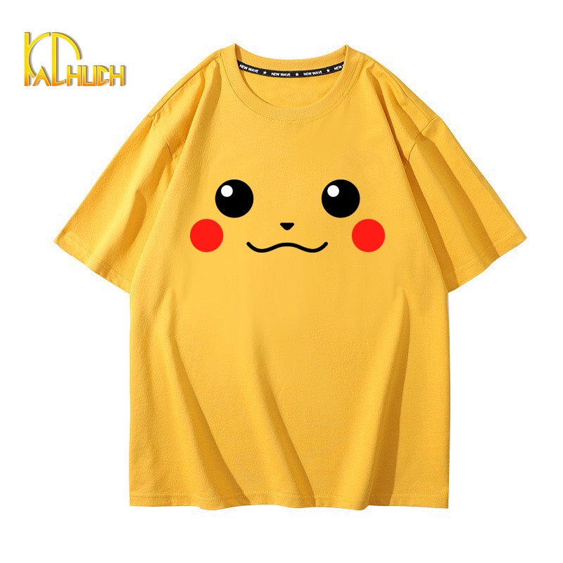 ÁO THUN TAY LỠ NAM NỮ IN MẶT CƯỜI PIKACHU FREESIZE DƯỚI 75KG