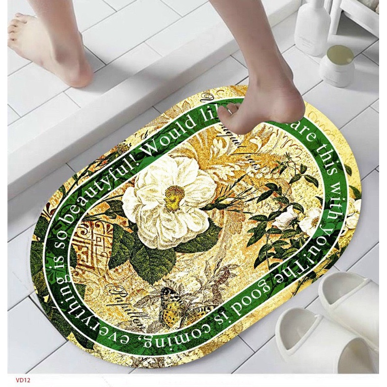 Thảm chùi chân ovan, thảm trải lót sàn ovan có đế chống trơn trượt.