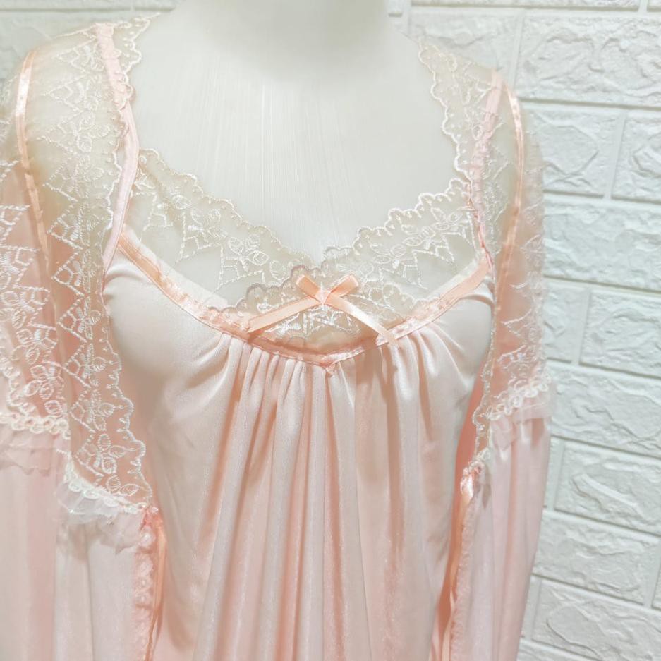 ❇ Đầm Ngủ Kimono Phối Ren Màu Vàng Kem ♪ | BigBuy360 - bigbuy360.vn