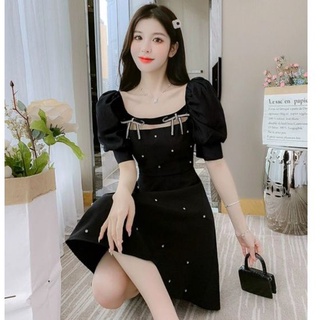 HÀNG NHẬP - ĐẦM XÒE THUN ĐÍNH ĐÁ CỔ VUÔNG