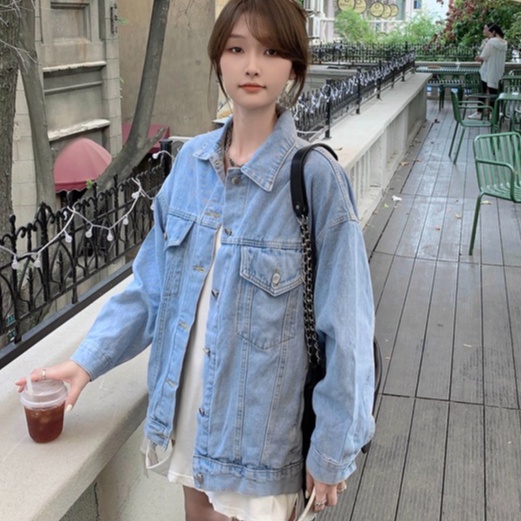 ZHELIHANGFEI Áo Khoác Denim Tay Dài Có Cổ Form Rộng Dễ Phối Đồ