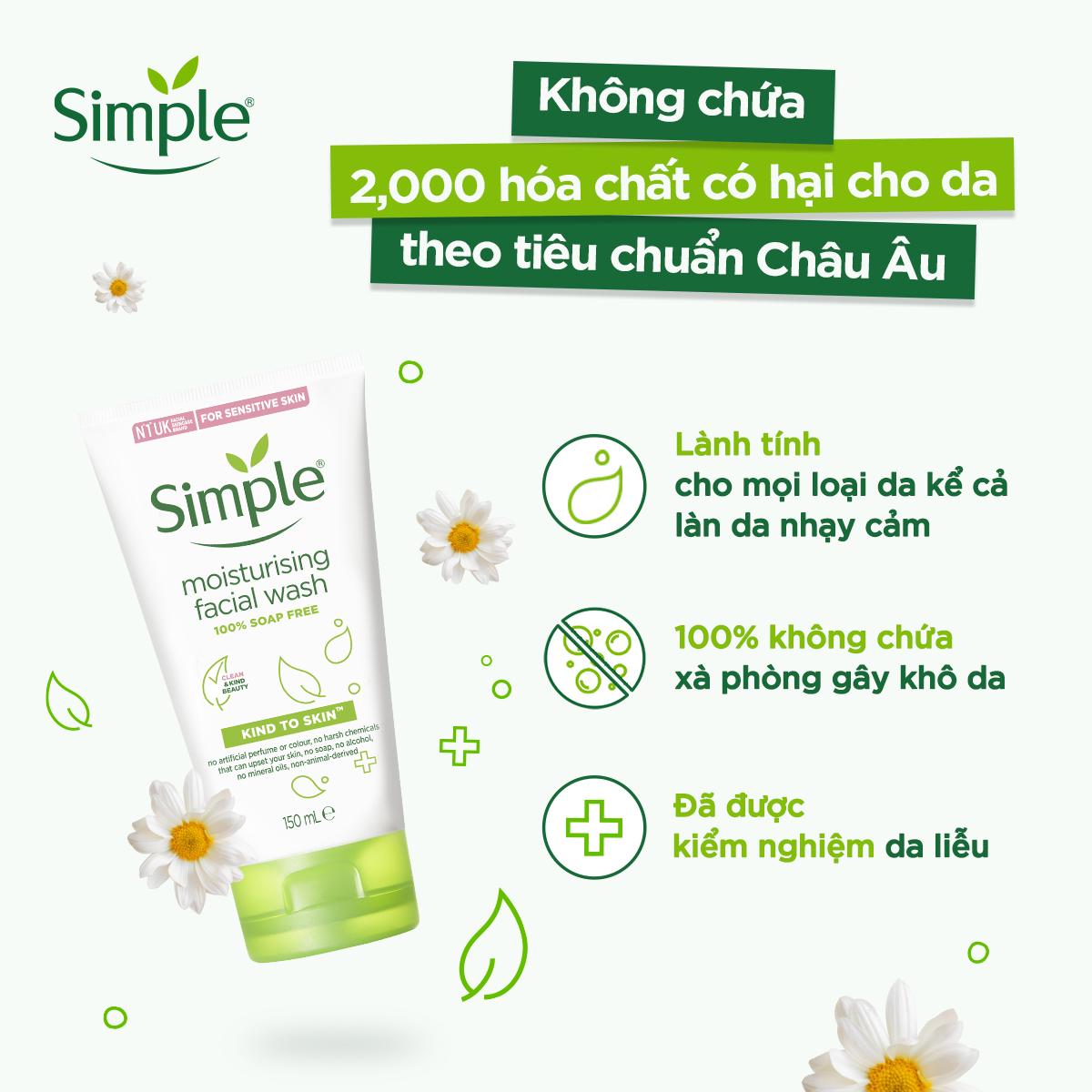 SỮA RỬA MẶT SIMPLE GIÚP DƯỠNG ẨM CHO DA TRÔNG KHỎE VÀ MỊN MÀNG 150ML [CHÍNH HÃNG ĐỘC QUYỀN] [DIỆN MẠO MỚI] | BigBuy360 - bigbuy360.vn