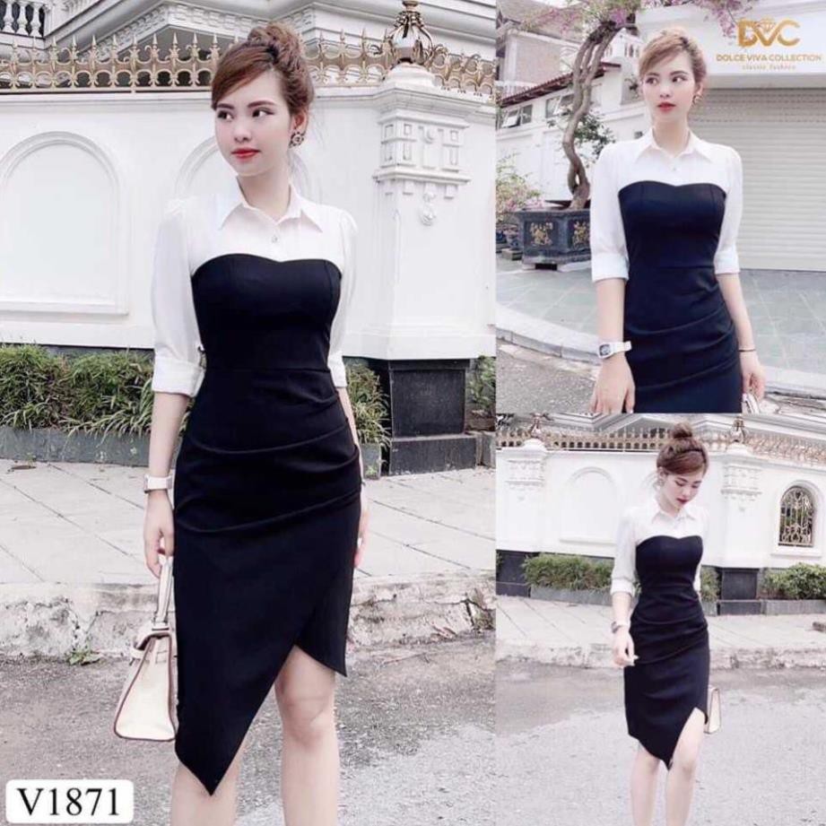 Váy dáng suông áo sơ mi trắng tay dài nữ tính V1871 đại lí chính hãng