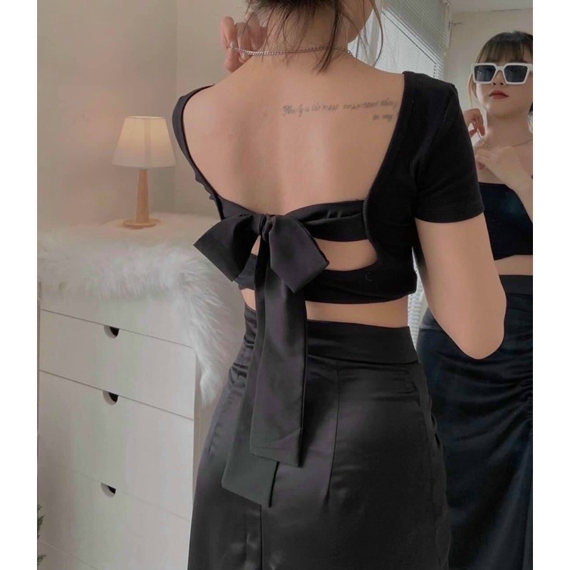 ÁO CROPTOP BODY BUỘC NƠ LƯNG SEXY ĐEN TRẮNG - ÁO CRT NỮ HỞ LƯNG CỘT NƠ PHÍA SAU