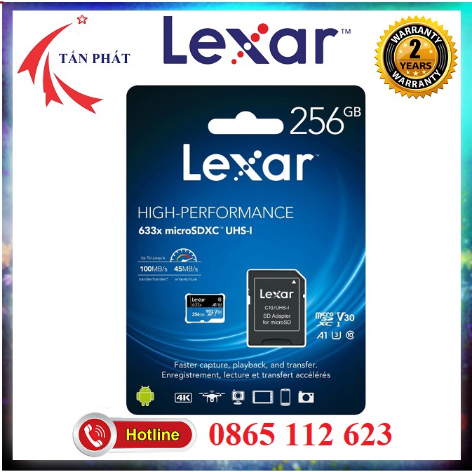  Thẻ nhớ Lexar 256G / 512G / 128G 633x MicroSDHC UHS-I Class 10 A1 U3 100MB/s + Adapter