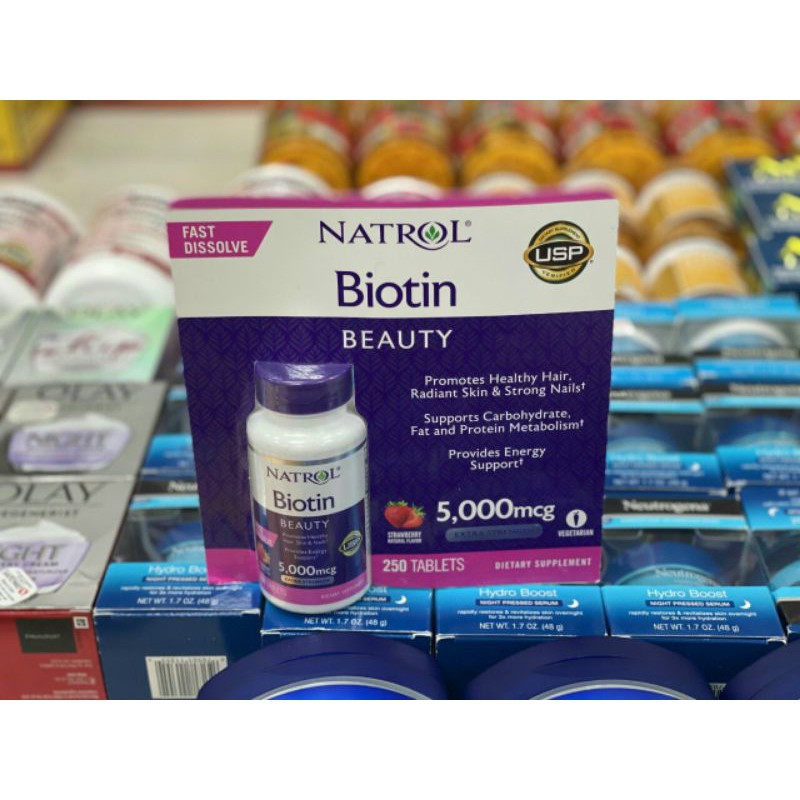 VIÊN NGẬM VỊ DÂU HỖ TRỢ MỌC TÓC VÀ CHỐNG RỤNG TÓC NATROL BIOTIN BEAUTY 5,000MCG CỦA MỸ 250vien