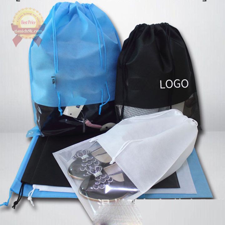 SALE Túi cất giày dép vải Oxford ko dệt trơn tuột dây rút sở hữu phần trong suốt chống thấm để giầy thể thao du hý chống