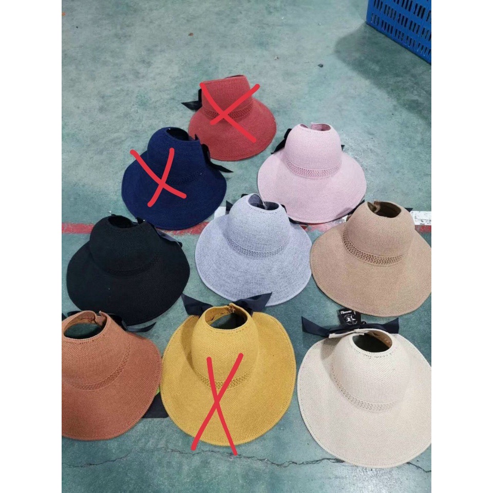 Mũ nón đi biển nữ cói gấp gọn nửa đầu thắt nơ sau phong cách Hàn Quốc