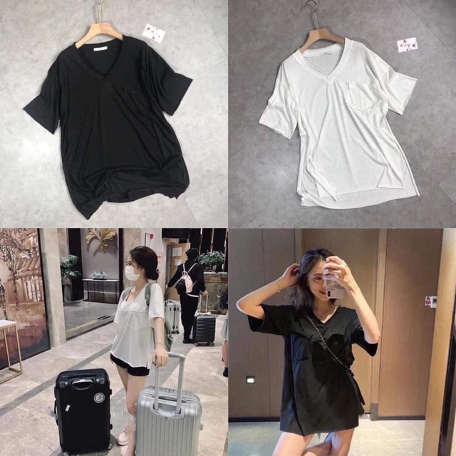 Áo giấy cổ tim dáng basic chất cực mềm thoáng mát | BigBuy360 - bigbuy360.vn