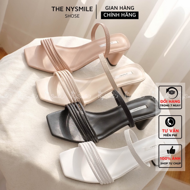 Giày cao gót quai ngang 7cm - THE NYSMILE - Gót vuông công sở 5 quai mảnh - SOLIE