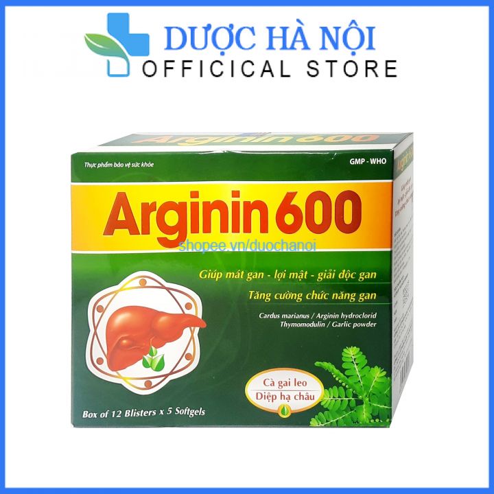 Viên uống bổ gan Arginin 600 mát gan, giải độc gan, hạ men gan hộp 60 viêng nang