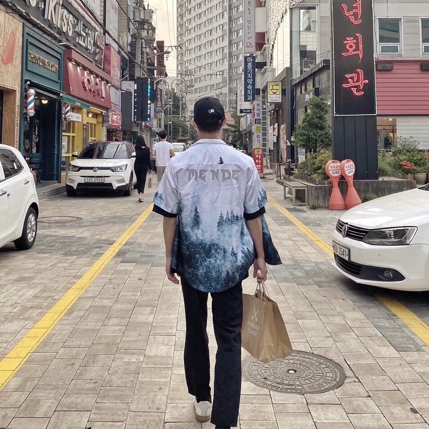 Áo sơ mi tay lỡ from rộng MEDE họa tiết rừng cây , in lụa cực chất | BigBuy360 - bigbuy360.vn