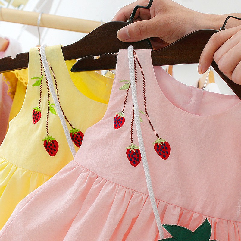 Đầm Công Chúa Không Tay Họa Tiết Dâu Tây Thời Trang Mùa Hè 2020 Dành Cho Bé Gái 1-3 Tuổi