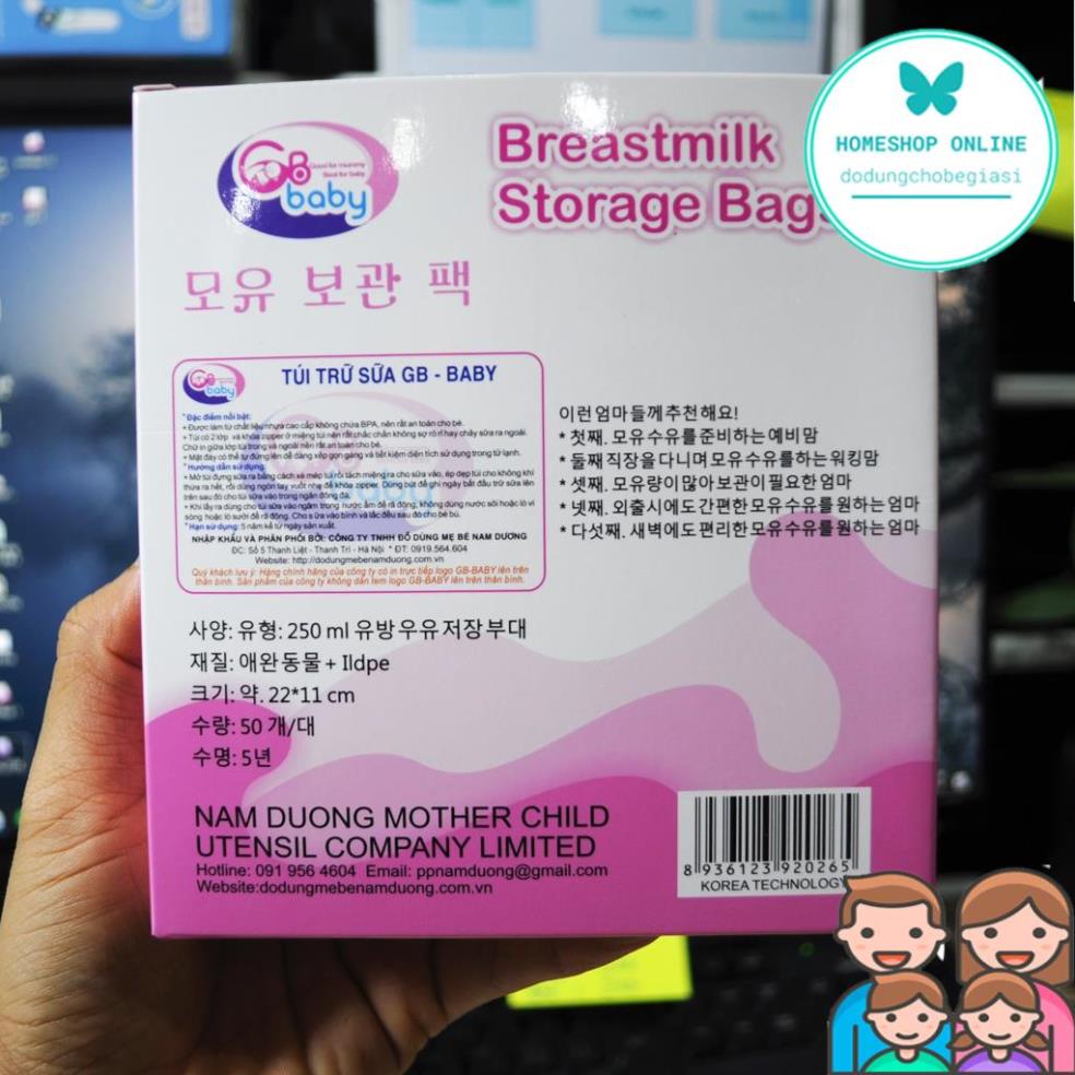 Hộp 50 túi trữ sữa GB Baby Hàn Quốc 250ml 2 lớp khóa zip chắc chắn an toàn theo công nghệ Hàn Quốc