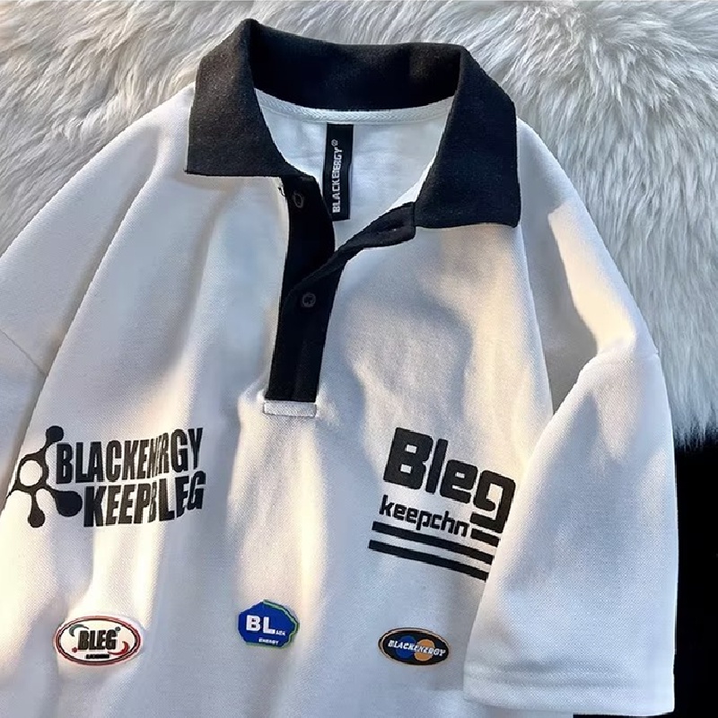 Áo Thun Polo Tay Ngắn Dáng Rộng Thoáng Khí In Chữ Phong Cách Hip hop Nhật Bản Thời Trang Cho Nam Và Nữ