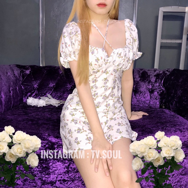 𝗦𝗔𝗟𝗘 Đầm hoa trắng tay phồng