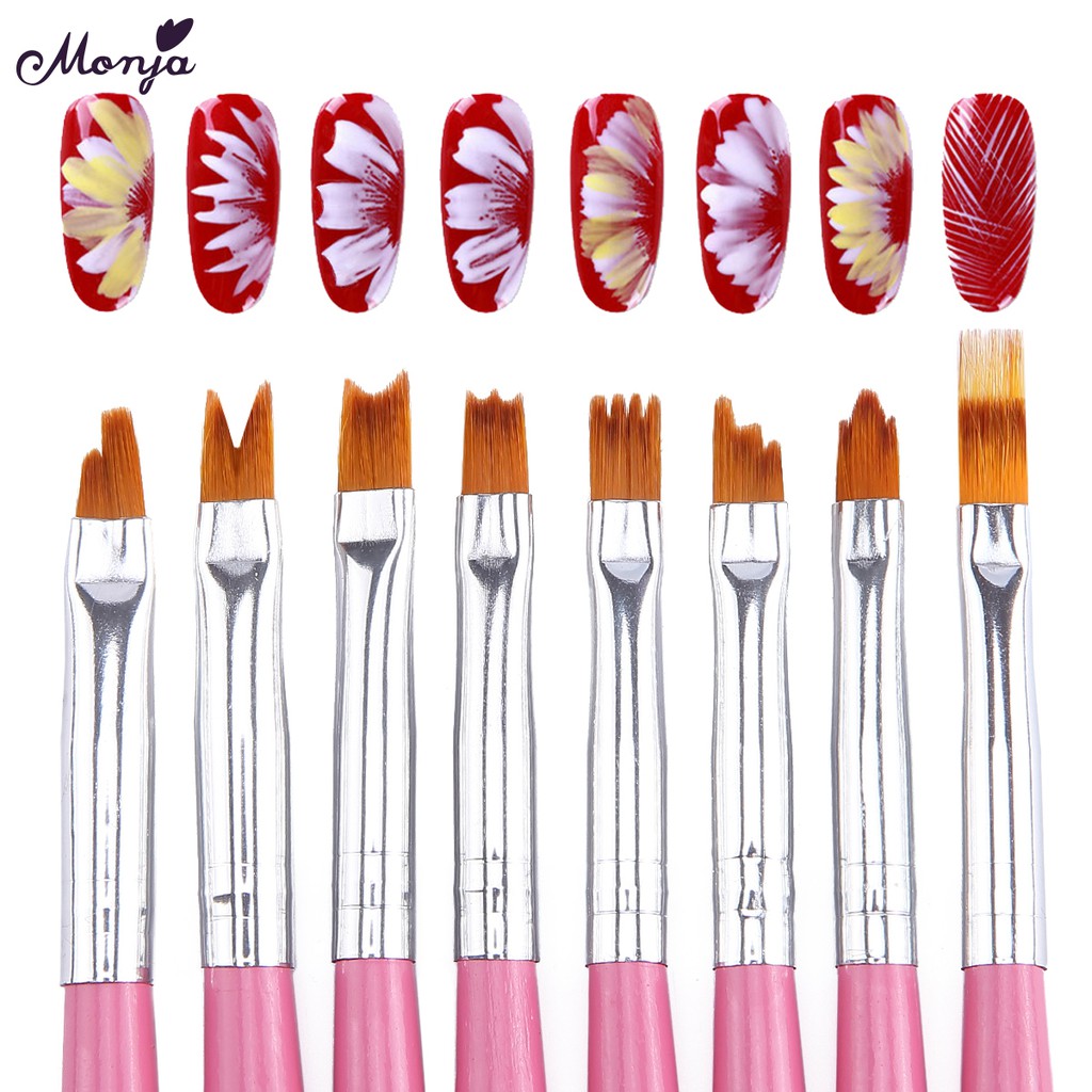 Set 8 cọ vẽ móng tay nghệ thuật MONJA tạo kiểu hoa bán nguyệt mặt trăng gradient không phai tiện lợi