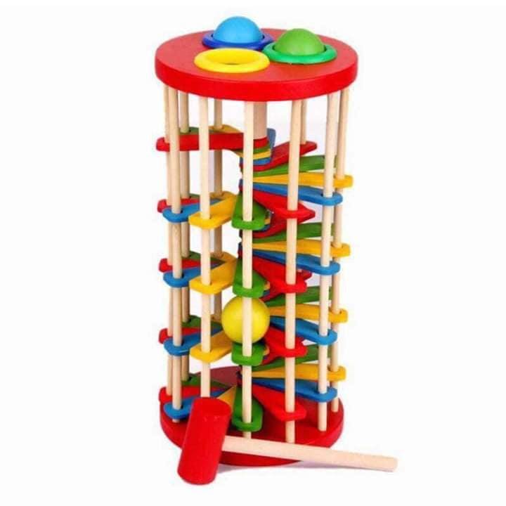 Đồ chơi đập banh xoáy zíc zắc bằng gỗ, bộ gõ vận động cho bé, giáo cụ mầm non đặc biệt