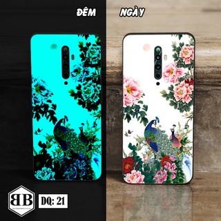 Ốp lưng kính Dạ Quang Oppo RENO 2 / RENO2 F / RENO2 Z ( RENO 2F )  ( RENO 2Z ) phát sáng trong đêm chim công mẫu đơn
