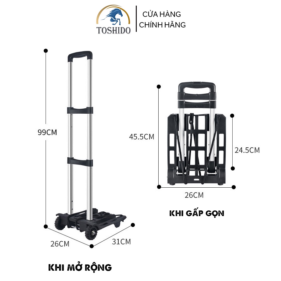 (Tặng kèm dây chằng) Xe Kéo 4 Bánh Gấp Gọn - Xe Đẩy Đi Siêu Thị, Du Lịch Tải Trọng 65kg