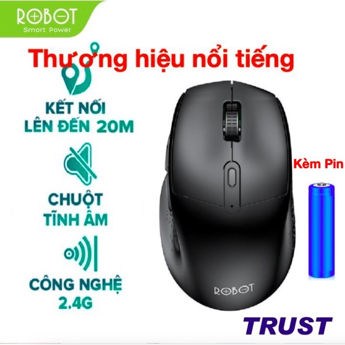 Chuột Không Dây ROBOT M320 2.4GHz chuột tỉnh âm click không nghe tiếng khoảng cách tín hiệu 20m