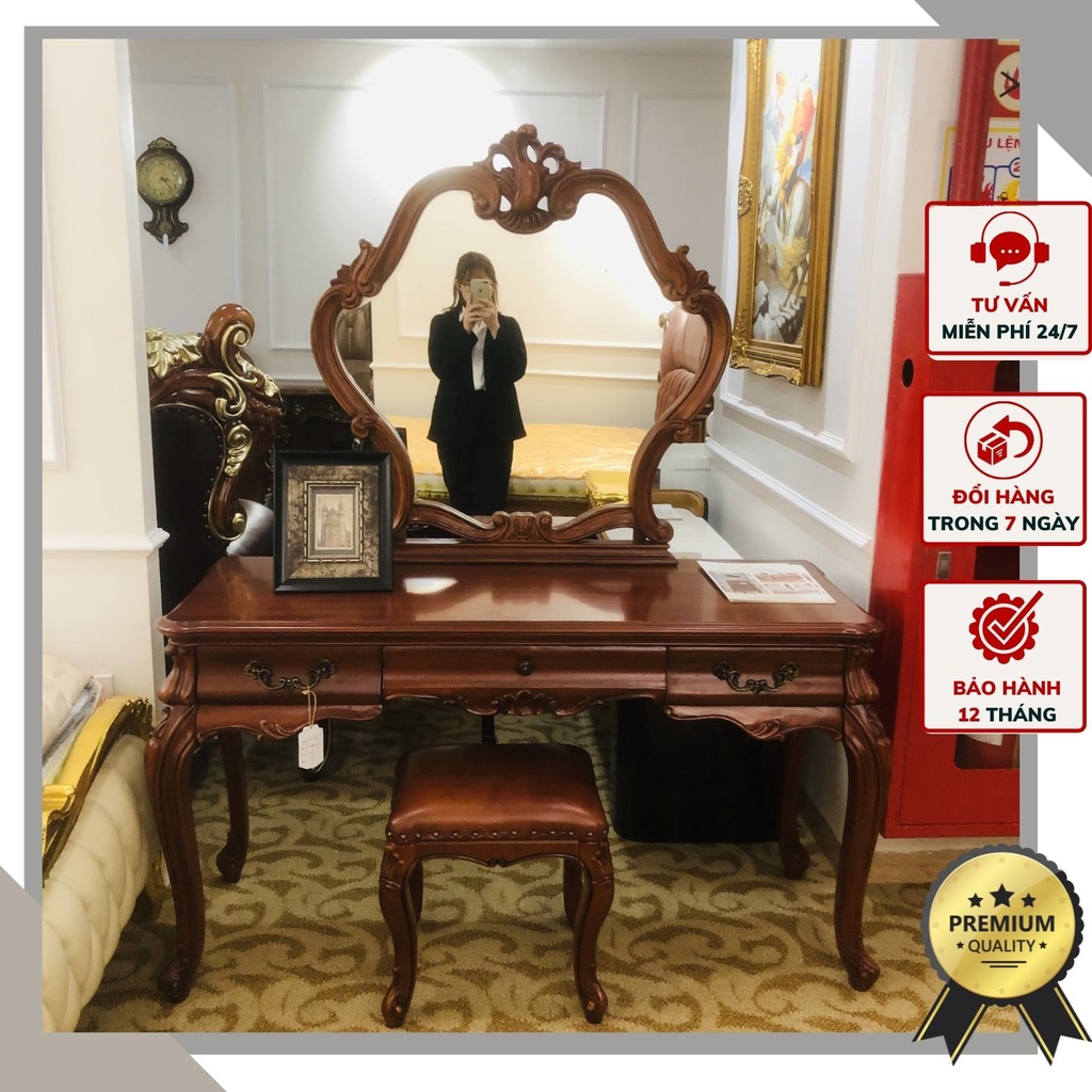 Bàn phấn trang điểm gam trắng thanh lich mang phong cách tân cổ điển sang trọng BP-T-NAU-001- Bàn phấn gỗ thịt màu nâu