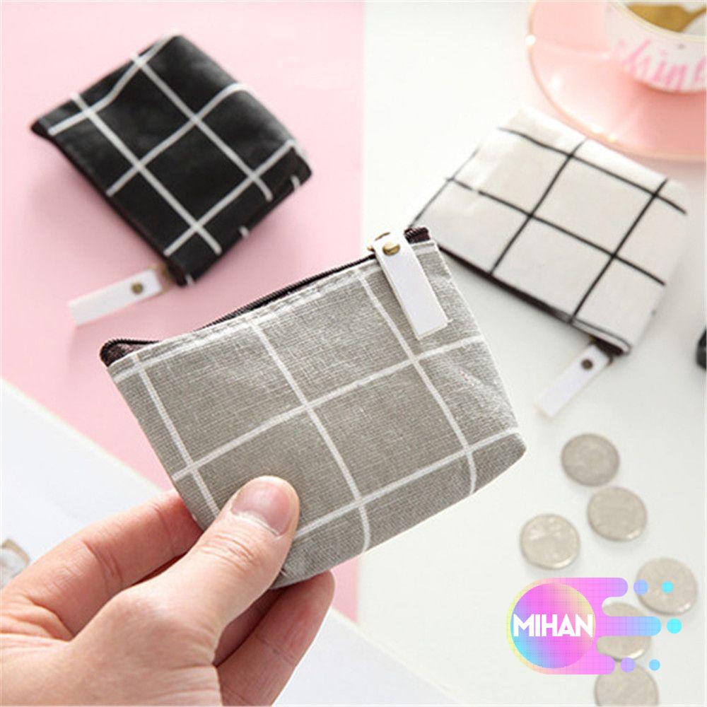 Ví đựng tiền xu MIHAN1 mini bằng cotton lanh có khóa kéo nhiều màu thời trang cho nữ
