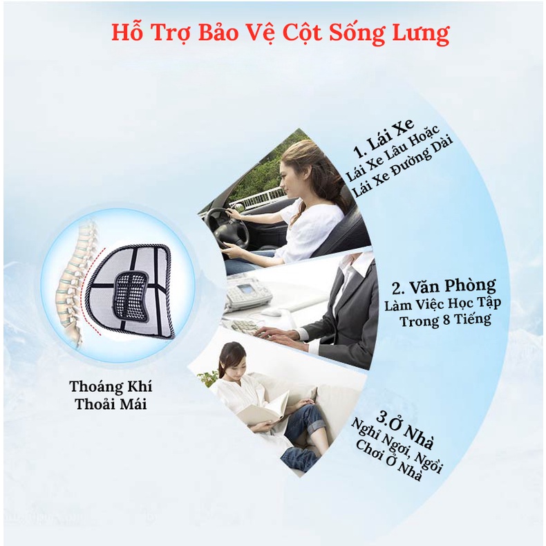 Tấm Lưới Tựa Lưng Đệm Massage Lưng Chống Nóng Ô Tô Và Ghế Văn Phòng CARZONE.TOP