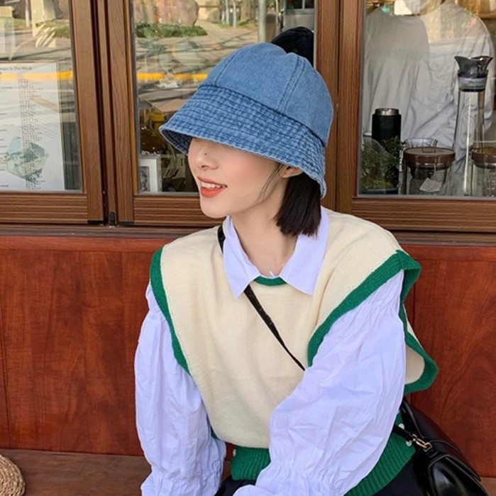 Mũ tai bèo denim màu trơn thời trang dễ phối đồ