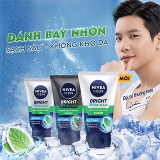 Sữa rửa mặt nam Nivea men Bright 8h Deep Oil Clear Air Cool 100g bùn khoáng sạch nhờn mát lạnh