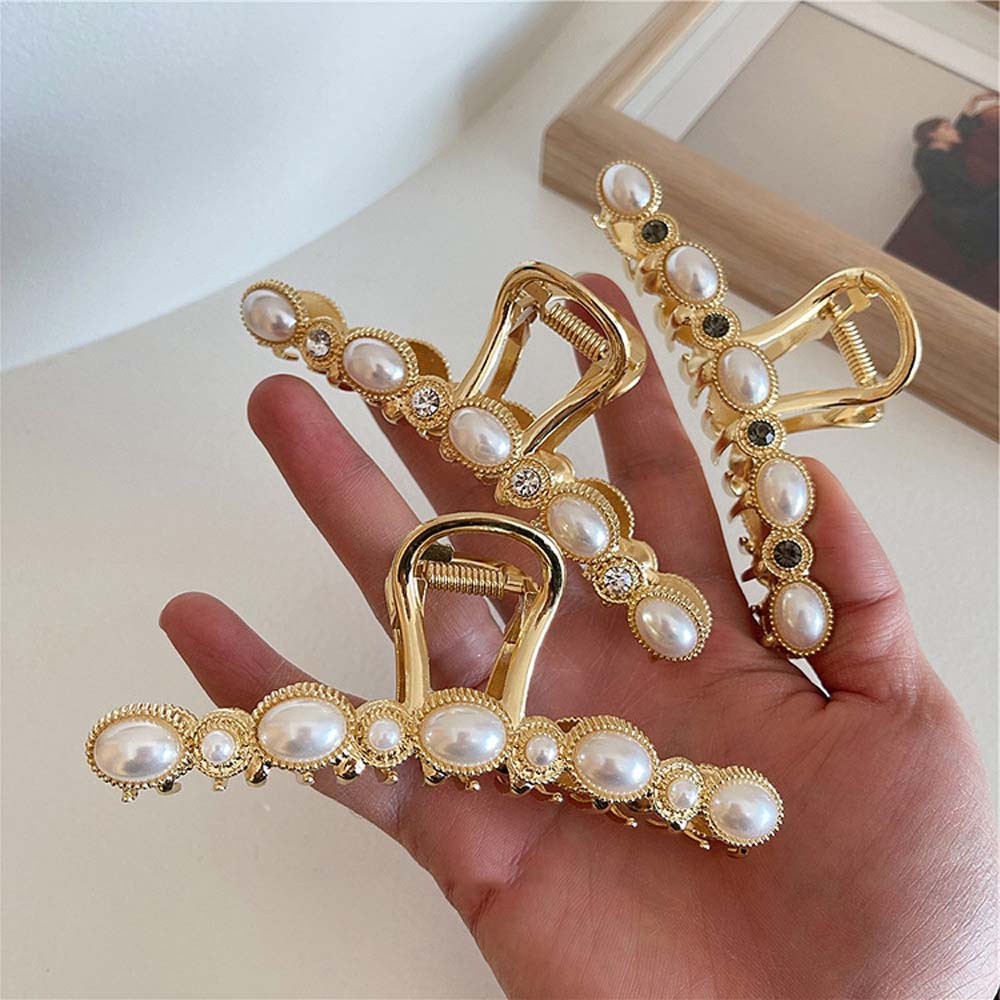 Kẹp tóc kiểu càng cua đính ngọc trai giả đơn giản phong cách Hàn Quốc dành cho nữ