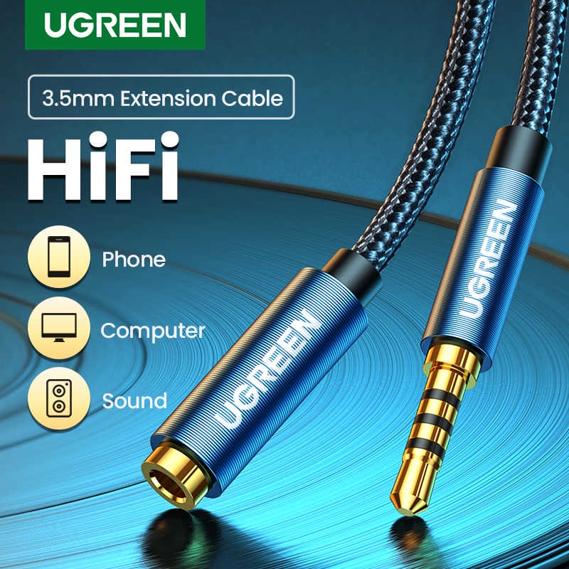 [Mã ELHACE giảm 4% đơn 300K] Cáp Audio 3.5mm 3 nấc nối dài 1M5 Cao cấp Ugreen 40674 CHính Hãng AV118 dây bọc dù