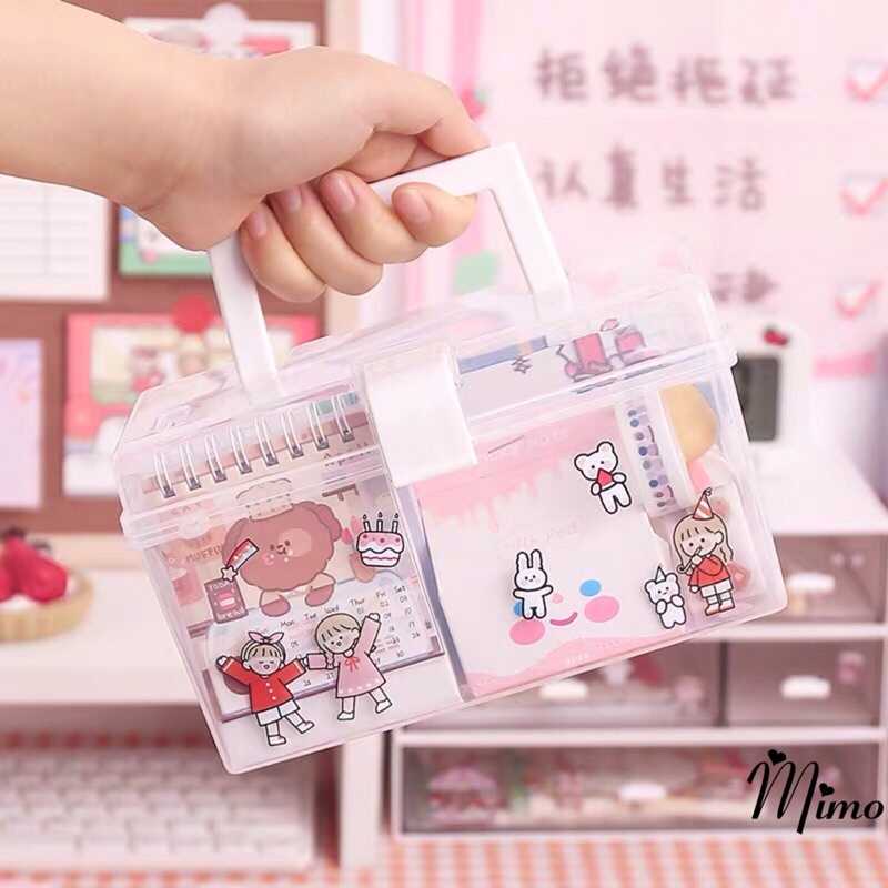 Hộp đựng đồ để bàn trong suốt đa năng có quai xách di động làm hộp đựng mỹ phẩm, văn phòng phẩm, đồ y tế