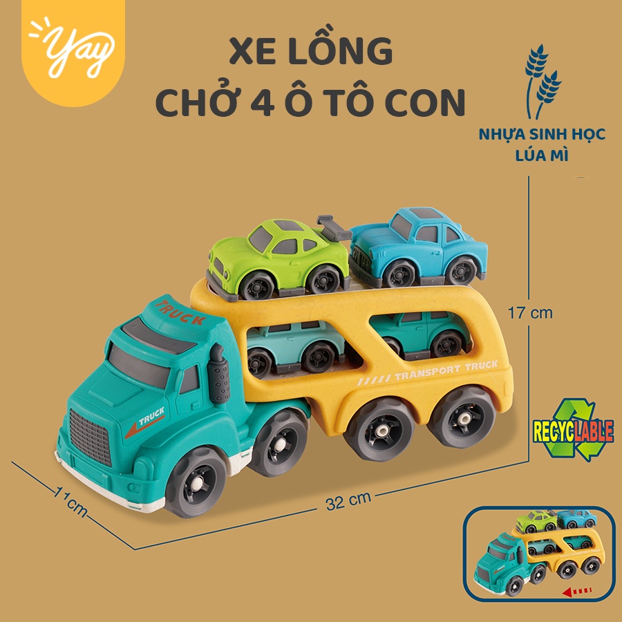 Mô Hình Xe Tải Kèm 04 Xe Con Nhựa Lúa Mì Cho Bé 18m+- GengFeng