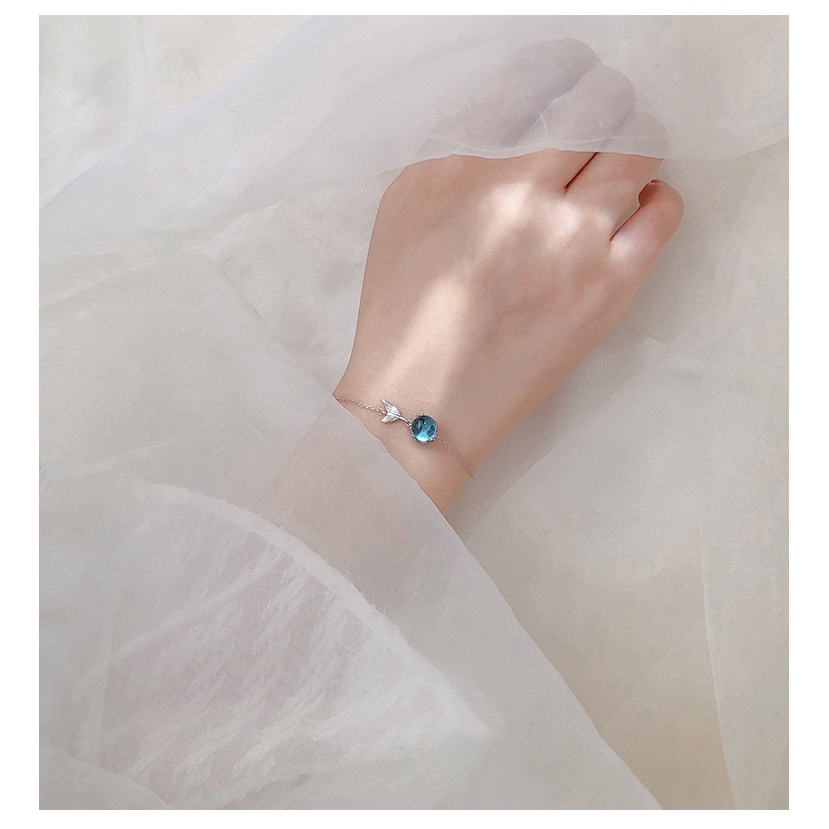 Vòng Tay Mạ Bạc 925 Hình Đuôi Cá Màu Xanh Dương Thanh Lịch