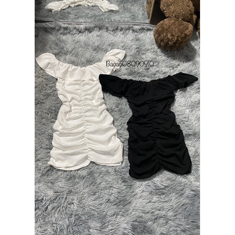 Đầm ôm body kiểu bẹt vai viền bèo nhún dễ thương chất vải thun Borip | BigBuy360 - bigbuy360.vn
