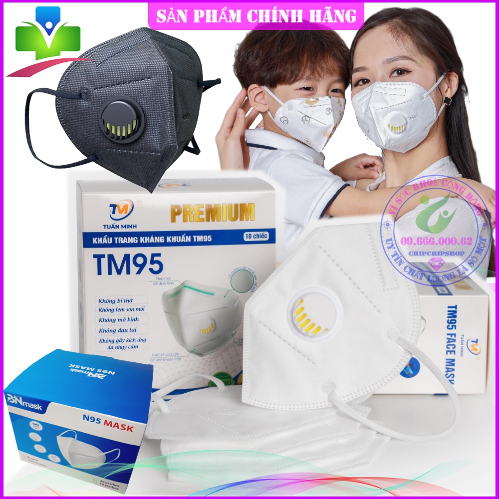 Khẩu trang N95 Y Tế 5 lớp kháng khuẩn chống bụi mịn Có van, không van cao cấp 3D 4D 5D 6D TW Tuấn Minh TM, Tuấn Huy TH.