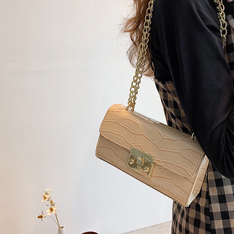 Túi Đeo Vai Hình Vuông Cỡ Nhỏ Họa Tiết Vân Đá Phối Dây Đeo Sợi Xích Phong Cách Cổ Điển Thời Trang