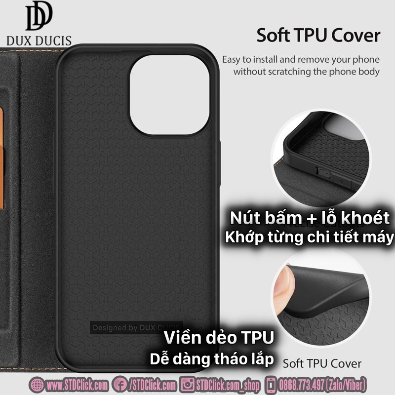 BAO DA IPHONE 14 PRO MAX - 14 PRO - 14 PLUS - 14 DUX DUCIS SKIN X2 CHÍNH HÃNG NẮP GẬP TỰ HÍT