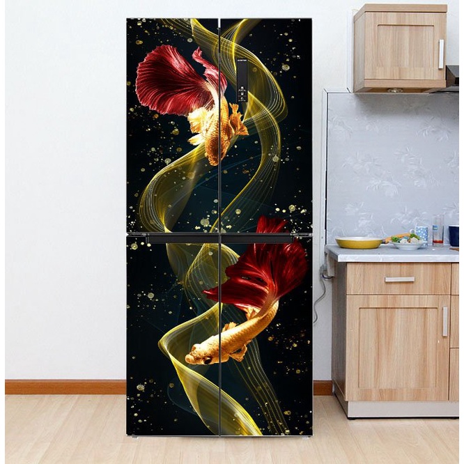 Decal dán trang trí tủ lạnh mẫu Cá Koi Đuôi Đỏ - Chất lượng cao - chống thấm