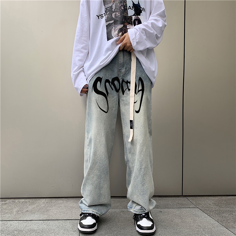 Quần jean ống rộng nam nữ unisex in chữ cá tính, quần jean nam ống rộng trùm chân chất bò co giãn loại đẹp N952