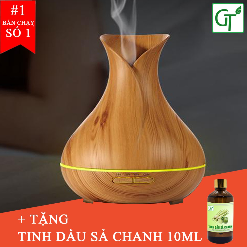 Máy Khuếch Tán Tinh Dầu Tulip 550ml Cao Cấp + Tặng tinh dầu Sả Chanh 10ml + Có Remote