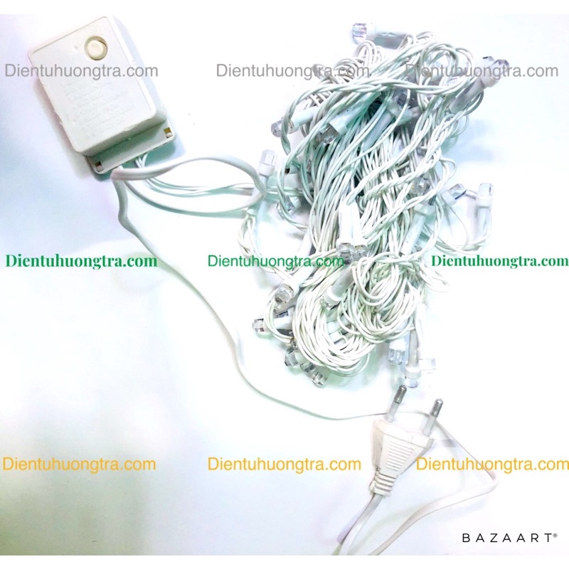 Dây đèn LED chớp dạ quang V8 lục giác dây trắng dài 8m ánh sáng vàng ấm