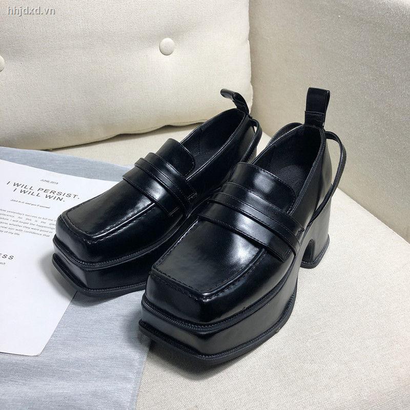 Giày Đế Xuồng Mũi Vuông Màu Đen Phong Cách Cổ Điển Anh Quốc 2020 Cho Nữ